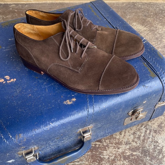 Men\'s Size 10.5M Land\'s End Classic Brown Suede Derby Shoes main image 16